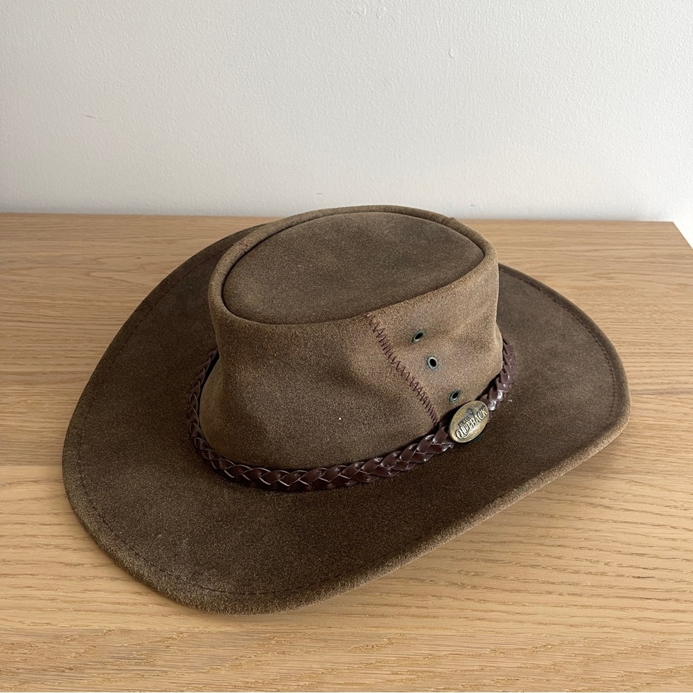Purely Outback Jacaru Brown Leather Australian Outback hat XL braided cowboy - Picture 1 of 7
